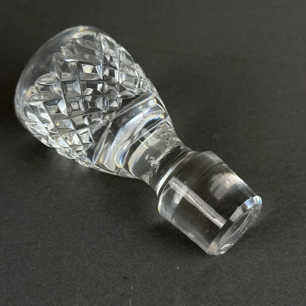 Vintage Pressed Glass Decanter with Stopper Diamond Pattern Star Base 13.5